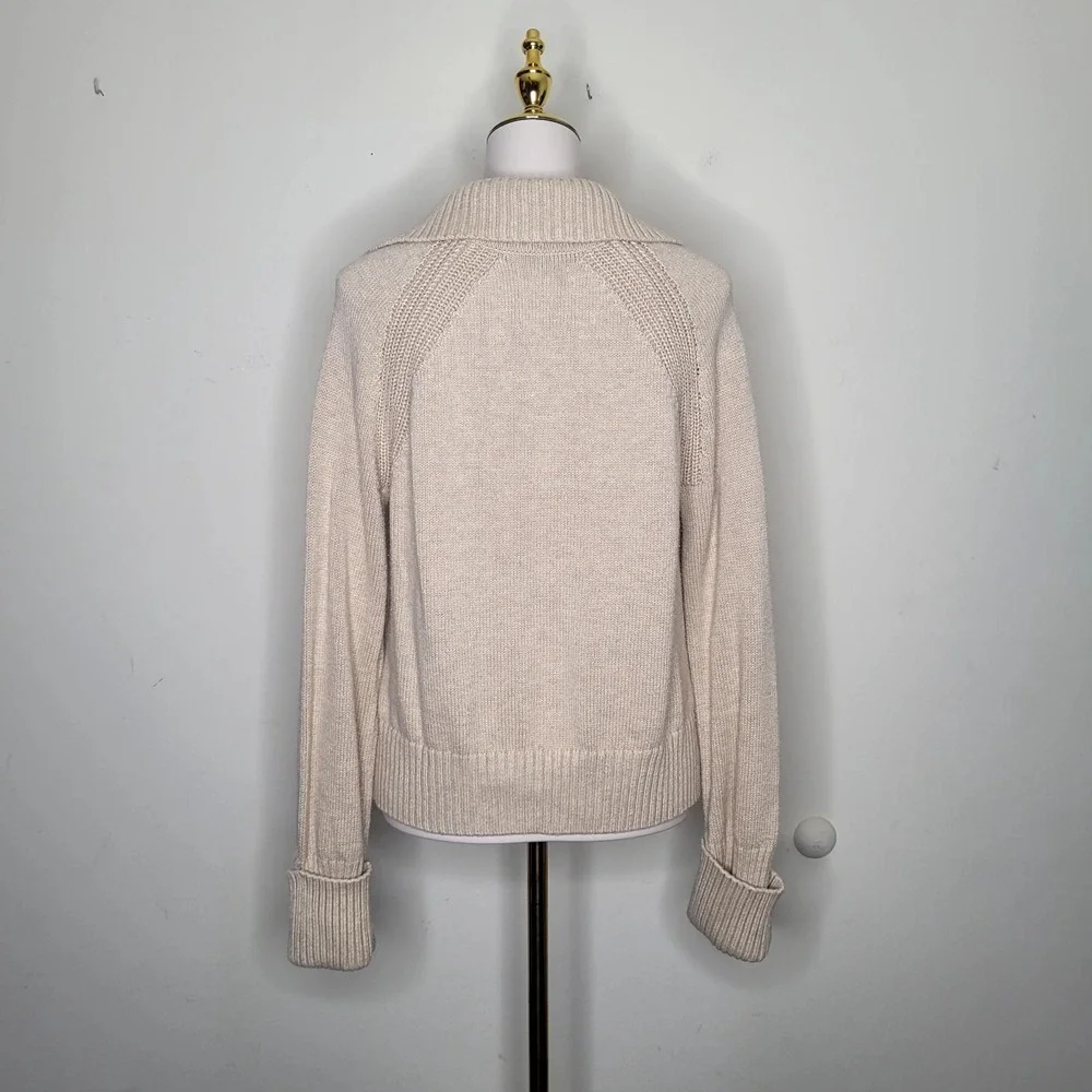 Abercrombie & Fitch Sz S Heathered Oatmeal Collared Notch Neck Knit Sweater - Picture 5 of 9